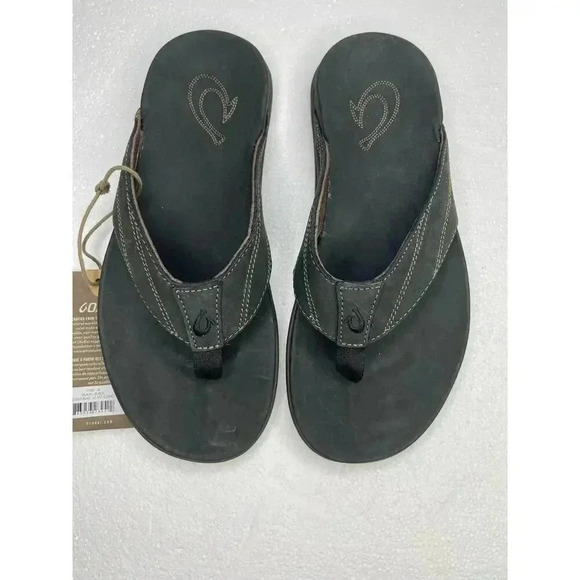 OluKai Pikoi sandal Men size 7 New Leather flip flops black - Picture 2 of 8
